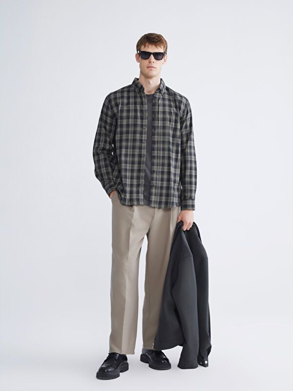 Moudda LC Waikiki - Chemise manches longues en tissu couleur Vert kaki à carreaux pour hommes - Tunisie 2