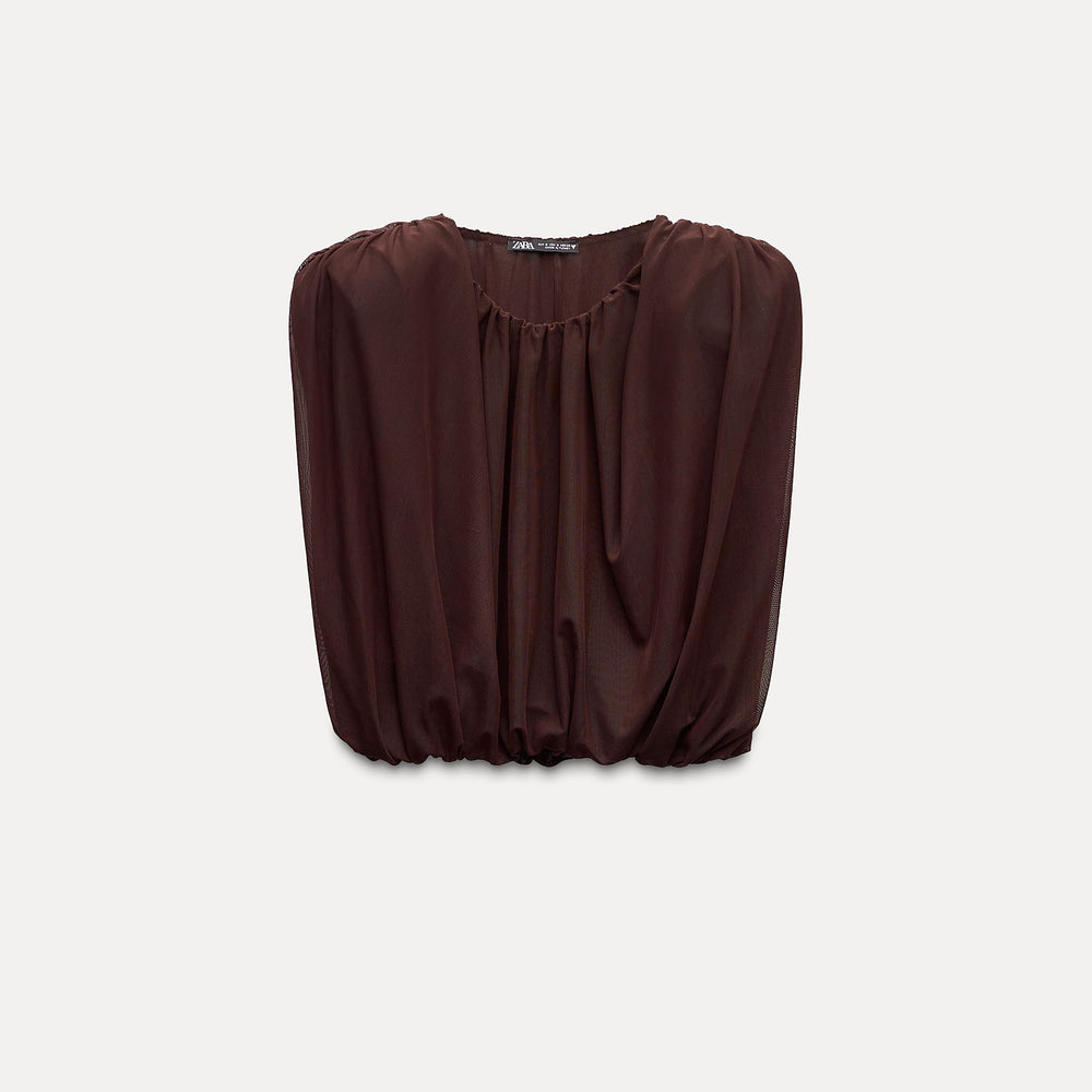 Moudda ZARA - Top en Tulle Drapé à Épaulettes - Tunisie 2