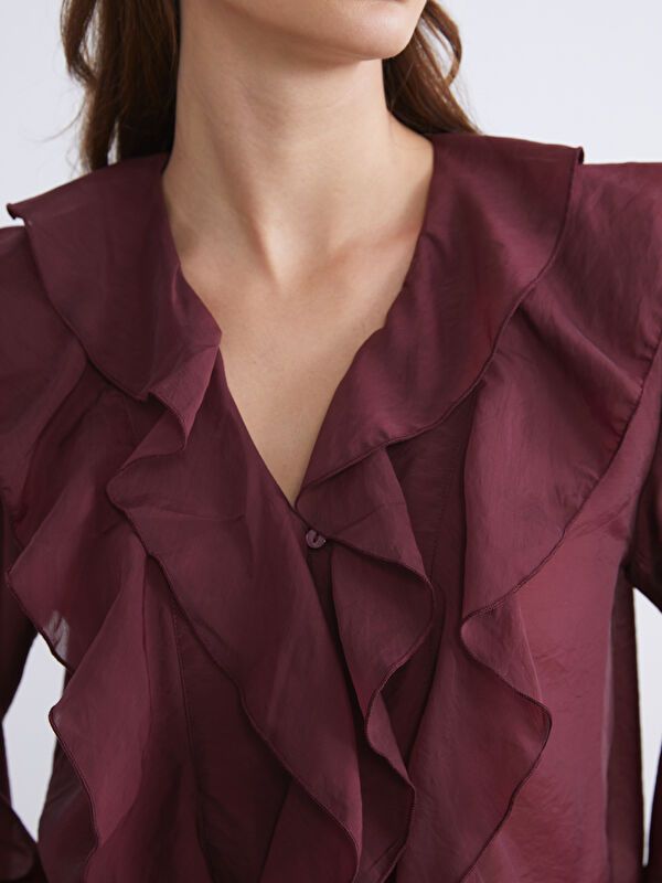 Moudda LC Waikiki - Blouse tissée manches longues Femme Bordeaux - Tunisie 3