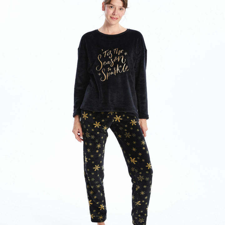 Moudda LC Waikiki - Pyjama en jersey manches longues épais Femme Imprimé en noir - Tunisie 1