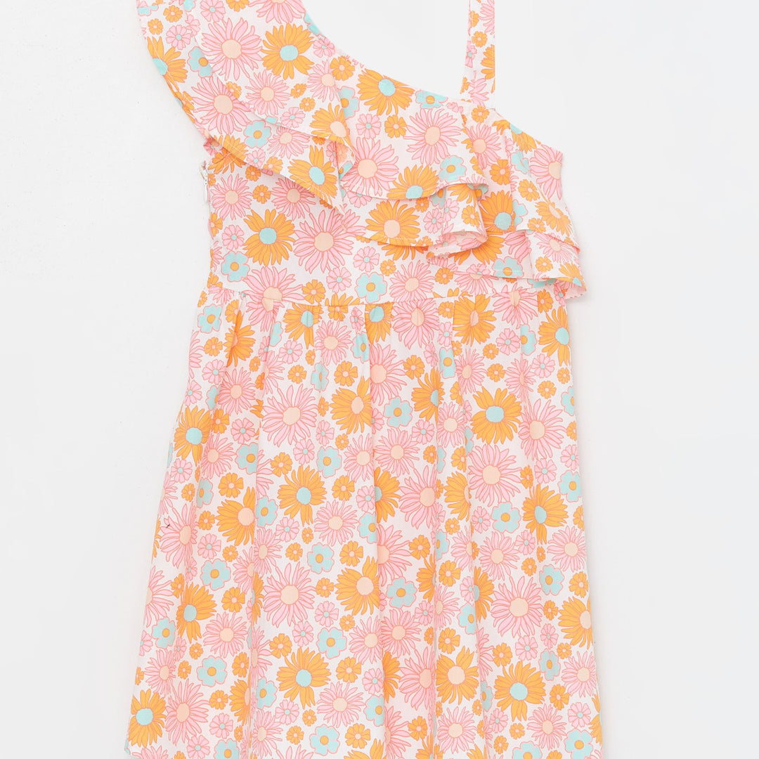 Moudda LC Waikiki - Robe tissée manches courtes Fille Imprimé blanc - Tunisie 1