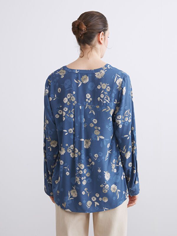 Moudda LC Waikiki - Blouse tissée imprimée manches longues Femme Imprimé bleu marine clair - Tunisie 4