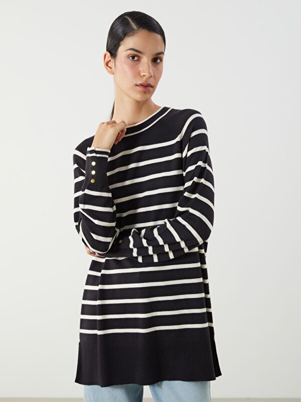 Moudda LC Waikiki - Tunique en tricot Femme Rayures noires - Tunisie 1