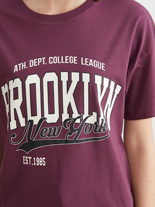 Moudda LC Waikiki - Body imprimé en jersey manches courtes Femme Prune - Tunisie 3