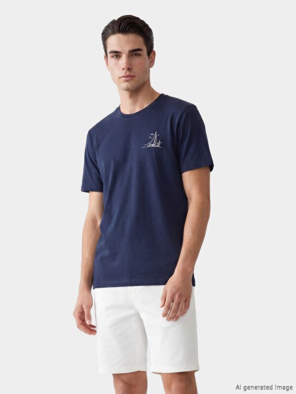 Moudda LC Waikiki - T-shirt imprimé manches courtes en jersey pour Homme couleur Nouveau Bleu marine - Tunisie 1