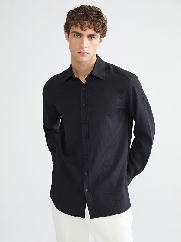 Moudda LC Waikiki - Chemise tissée manches longues Homme Noir - Tunisie 1