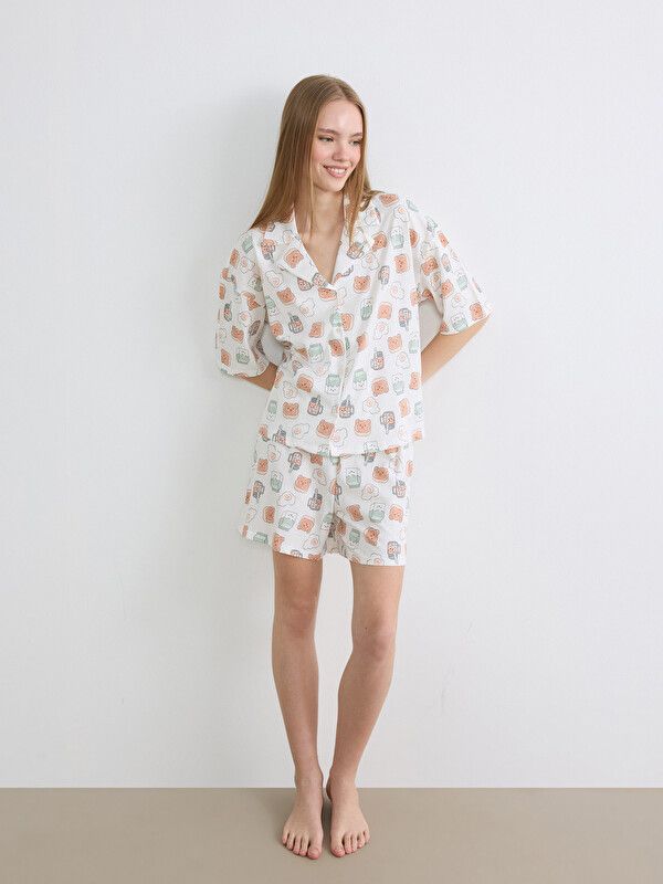 Moudda LC Waikiki - Short-Capri manches courtes pour Femme couleur Écru imprimé - Tunisie 1