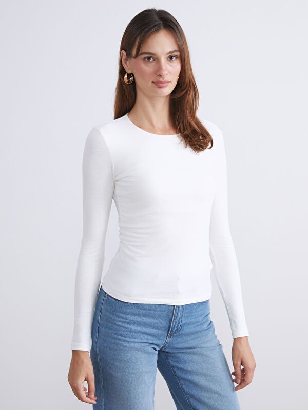 Moudda LC Waikiki - Body en jersey manches longues Femme Ecru - Tunisie 1