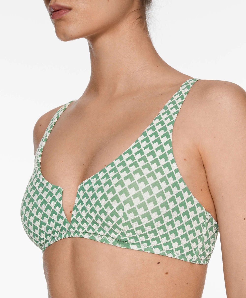 Moudda Oysho - Culotte Halter Mousse Extra Sans Armatures Jacquard Géométrique Vert - Tunisie 2
