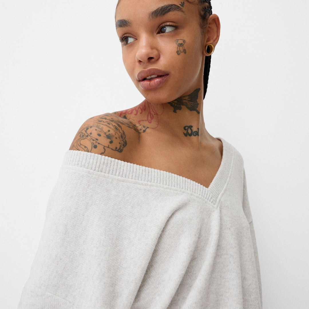 Moudda BERSHKA - Pull Oversize Col V en Maille Coupée - Tunisie 3