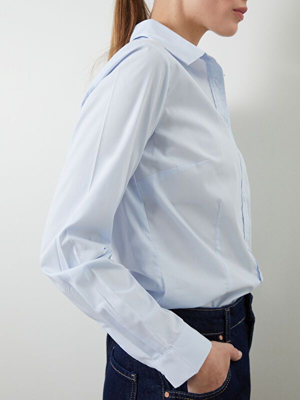 Moudda LC Waikiki - Chemise tissée manches longues Femme Bleu clair - Tunisie 3