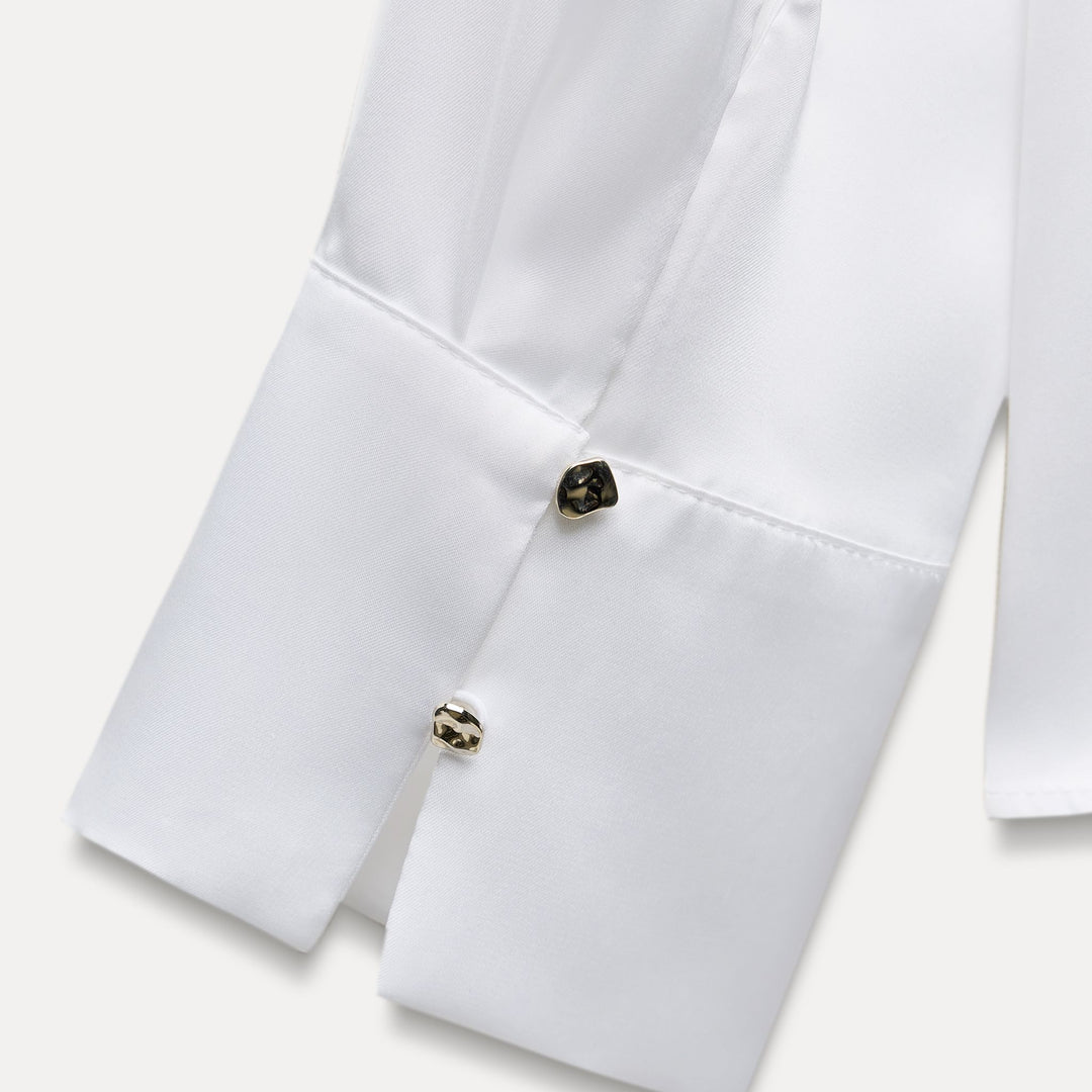 Moudda ZARA - Chemise Satin - Encolure Forcée & Bouton Doré - Tunisie 4