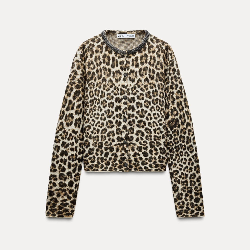 Moudda ZARA - Gilet en maille imprimé animal, col orné de bijoux - Tunisie 2