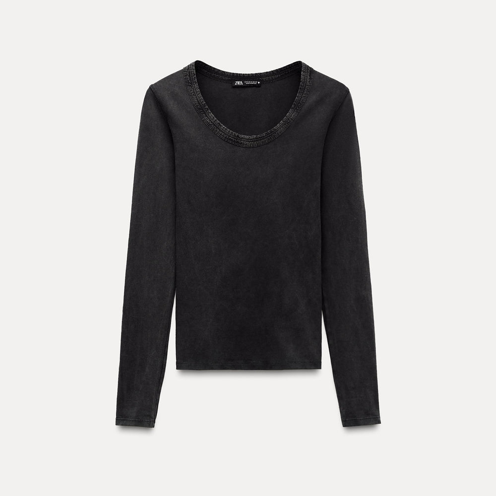 Moudda ZARA - T-shirt col rond manches longues, lavage doux - Tunisie 2