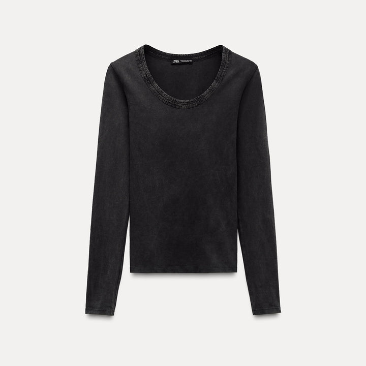 Moudda ZARA - T-shirt col rond manches longues, lavage doux - Tunisie 2
