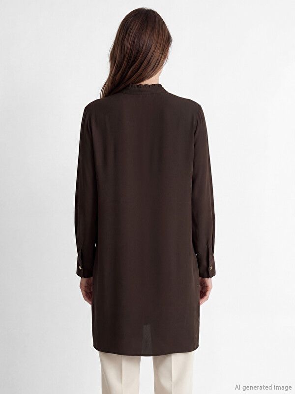 Moudda LC Waikiki - Tunique manches longues en tissu pour Femme couleur Marron foncé - Tunisie 4