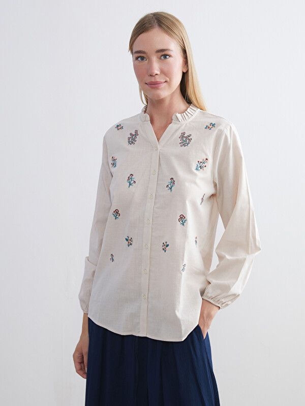 Moudda LC Waikiki - Chemise manches longues en tissu pour Femme couleur Gris clair - Tunisie 1