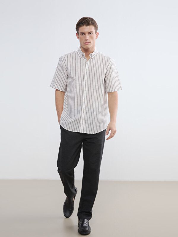 Moudda LC Waikiki - Chemise manches courtes en tissu pour Homme couleur Marron rayé - Tunisie 2