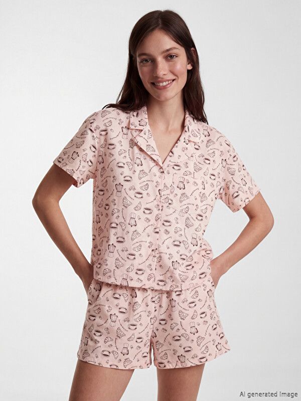 Moudda LC Waikiki - Ensemble court en jersey pour Femme couleur Rose imprimé - Tunisie 2