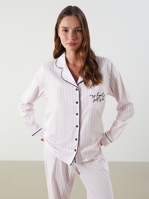 Moudda LC Waikiki - Pyjama en jersey manches longues Femme Imprimé écru - Tunisie 1