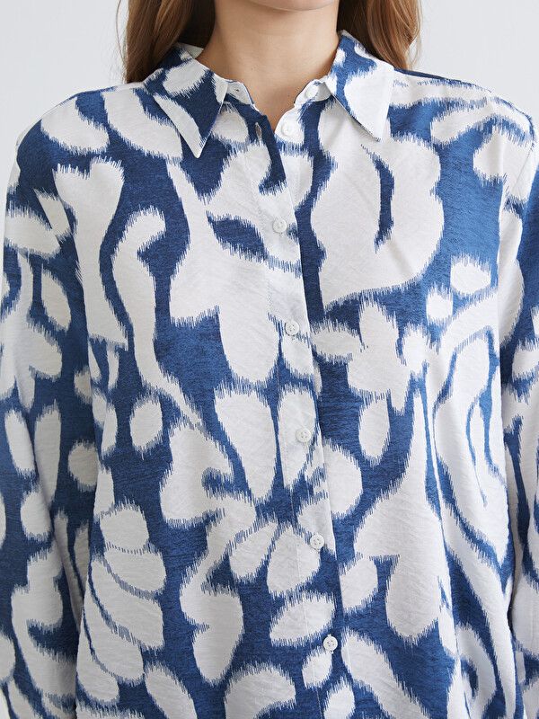 Moudda LC Waikiki - Chemise imprimée manches longues en tissu pour Femme couleur Bleu marine imprimé - Tunisie 3