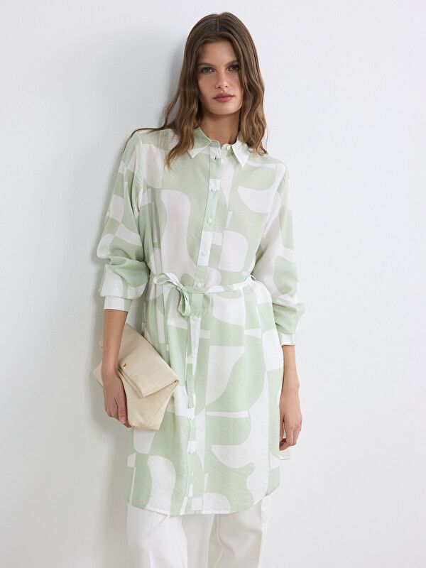 Moudda LC Waikiki - Tunique imprimée manches longues en tissu pour Femme couleur Vert imprimé - Tunisie 1