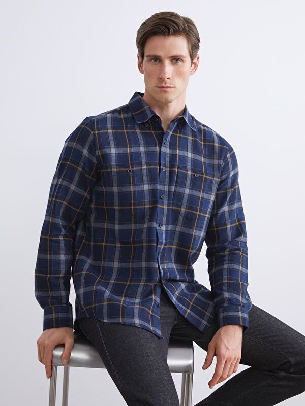 Moudda LC Waikiki - Chemise tissée à carreaux manches longues Homme Carreaux marine - Tunisie 1