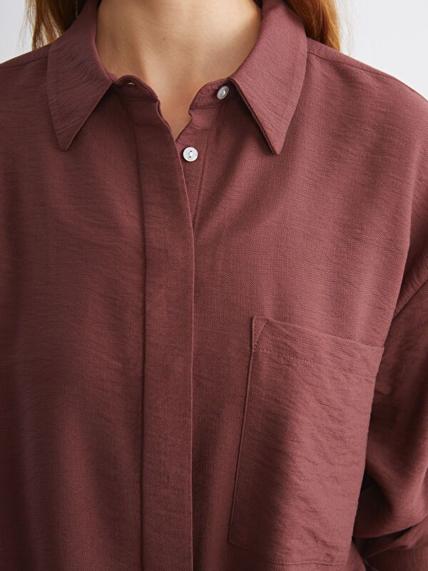 Moudda LC Waikiki - Chemise tissée manches longues Femme Brun - Tunisie 3