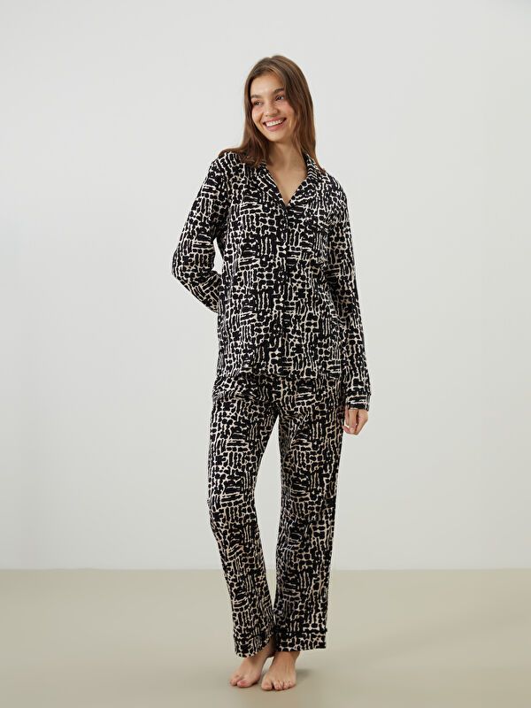 Moudda LC Waikiki - Pyjama en jersey manches longues Femme Impression rose pâle - Tunisie 1