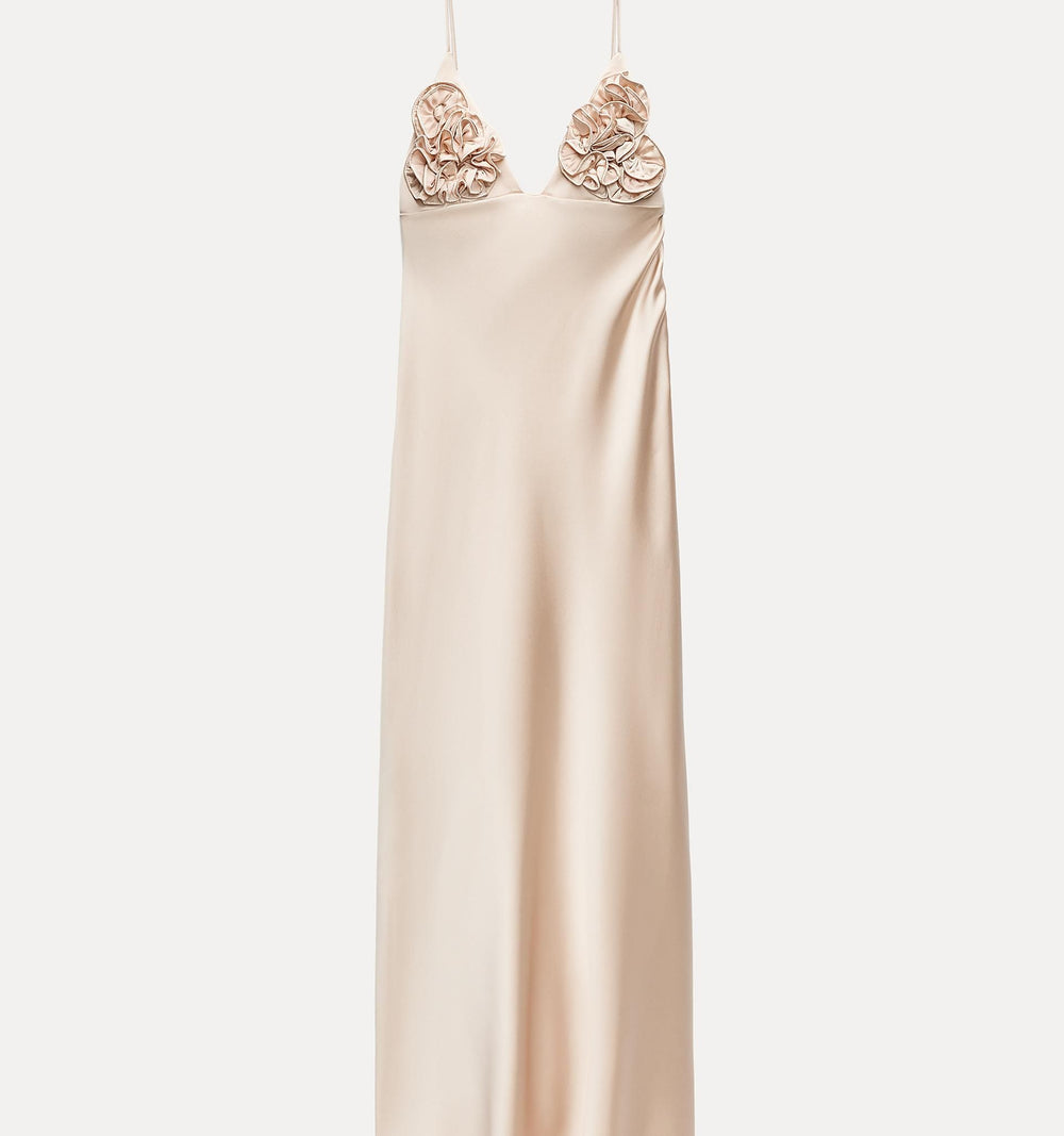 Moudda ZARA - Robe mi-longue satinée fines bretelles encolure triangle volants - Tunisie 2