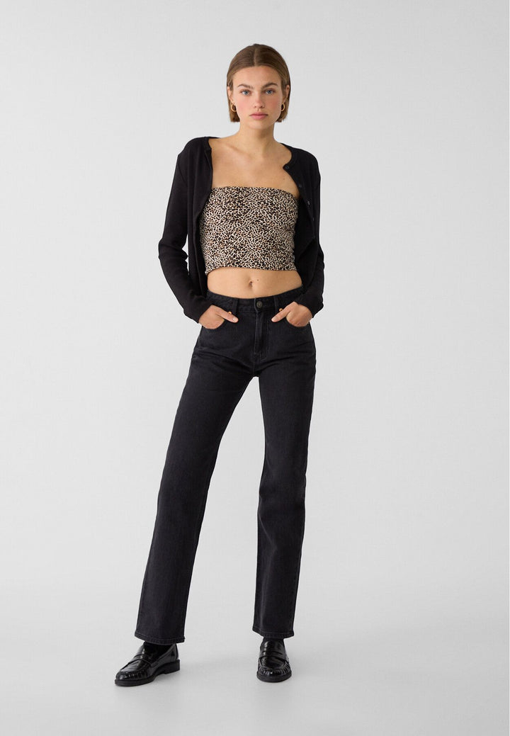 Moudda STRADIVARIUS - T-Shirt Crop Bandeau Basique Coton Élasthanne Imprimé - Tunisie 3
