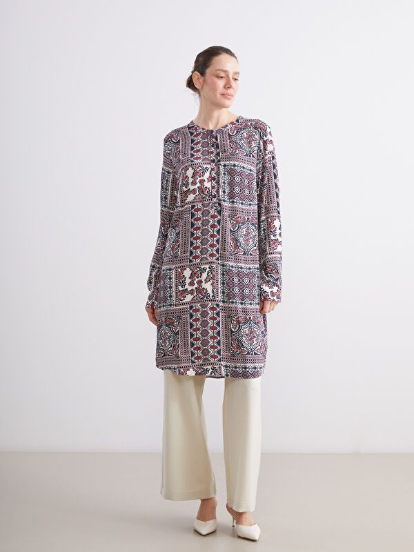 Moudda LC Waikiki - Tunique tissée imprimée manches longues Femme Imprimés bordeaux - Tunisie 1