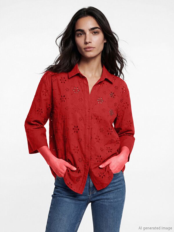 Moudda LC Waikiki - Chemise manches longues en tissu pour Femme couleur Rouge - Tunisie 1