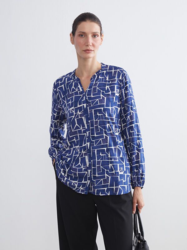 Moudda LC Waikiki - Chemise tissée imprimée manches longues Femme Imprimé marine - Tunisie 1