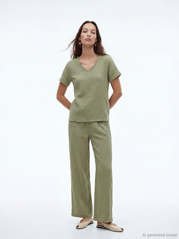 Moudda LC Waikiki - Pack jersey à maches courtes pour Femme couleur Vert terne - Tunisie 1