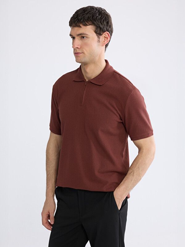 Moudda LC Waikiki - T-shirt manches courtes en jersey pour Homme couleur Marron - Tunisie 1
