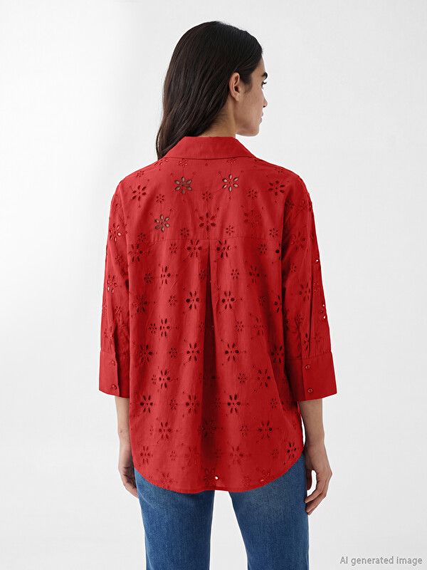 Moudda LC Waikiki - Chemise manches longues en tissu pour Femme couleur Rouge - Tunisie 4