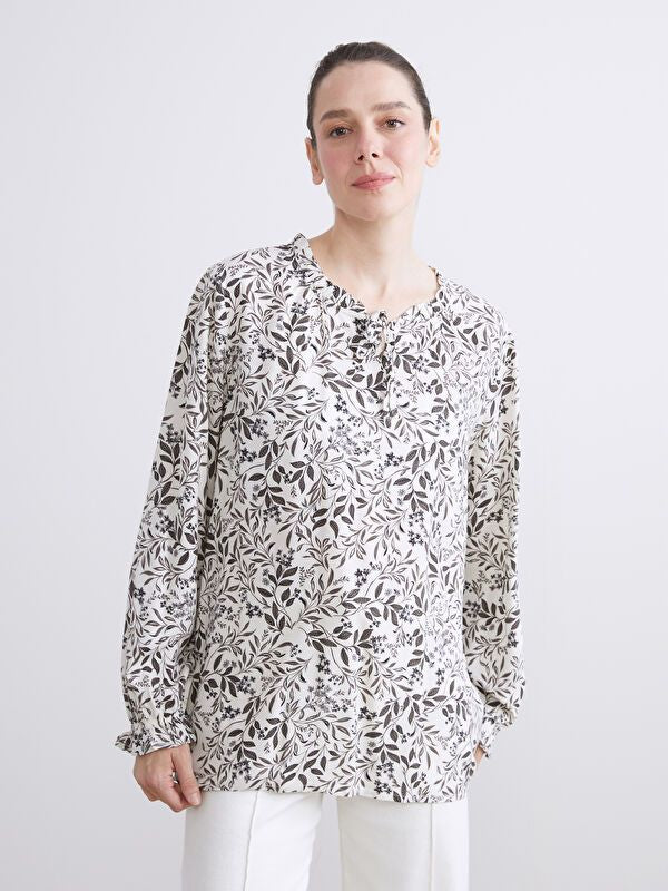 Moudda LC Waikiki - Blouse tissée imprimée manches longues Femme Imprimé écru - Tunisie 1