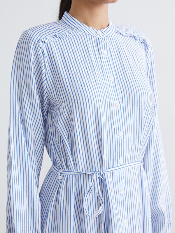Moudda LC Waikiki - Robe manches longues en tissu pour Femme couleur Bleu rayé - Tunisie 3