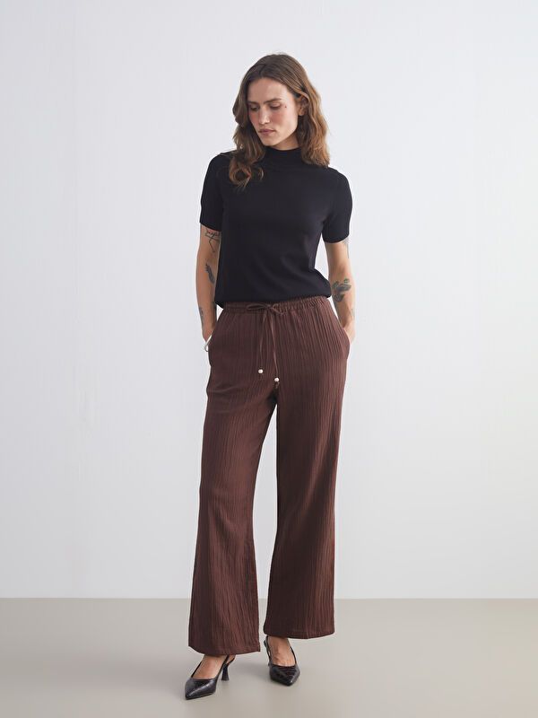 Moudda LC Waikiki - Pantalon tissé fin Femme Brun chocolat - Tunisie 1