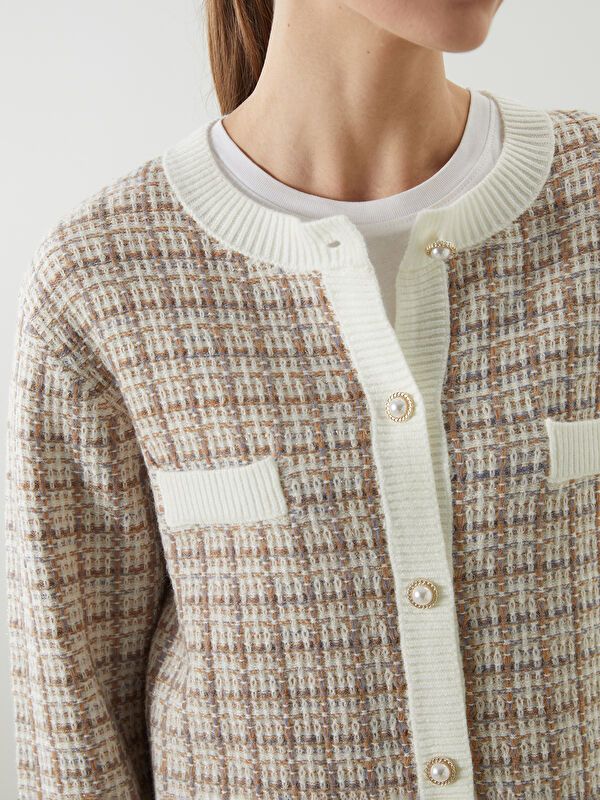 Moudda LC Waikiki - Cardigan tricot épais Femme Ecru jacquard - Tunisie 3