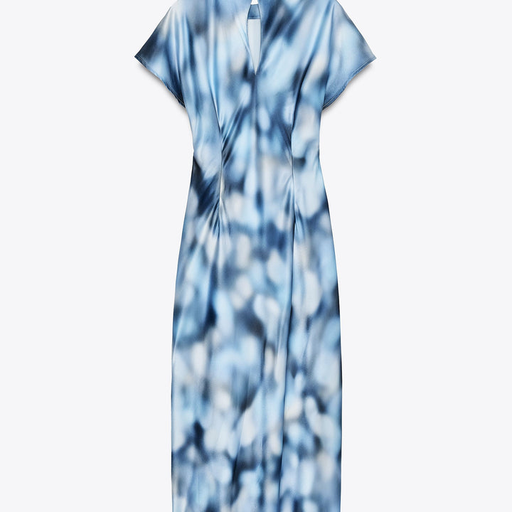 Moudda ZARA - Robe Midi Satin - Nœud Hanche & Tie Dye Bleu - Tunisie 2