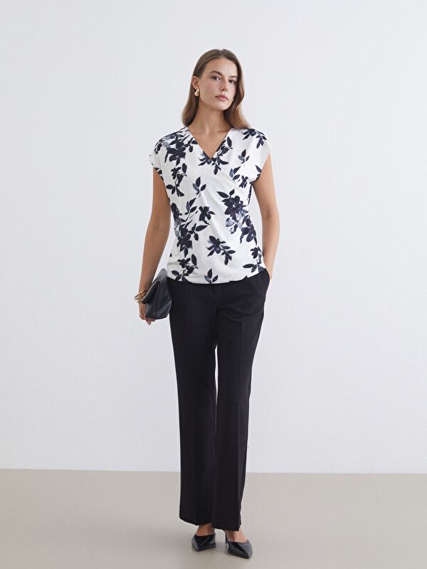 Moudda LC Waikiki - Body manches courtes en jersey pour Femme couleur Écru imprimé - Tunisie 2