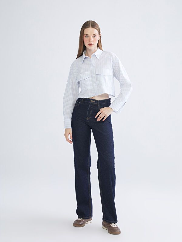 Moudda LC Waikiki - Chemise tissée manches longues Femme Rayures bleues - Tunisie 2