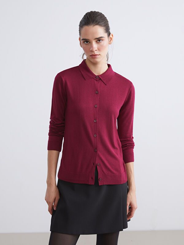 Moudda LC Waikiki - Cardigan fin en tricot Femme Bordeaux - Tunisie 1