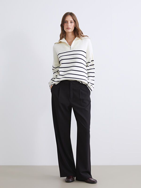 Moudda LC Waikiki - Pull épais en tricot couleur Bleu marine rayé pour femmes - Tunisie 2