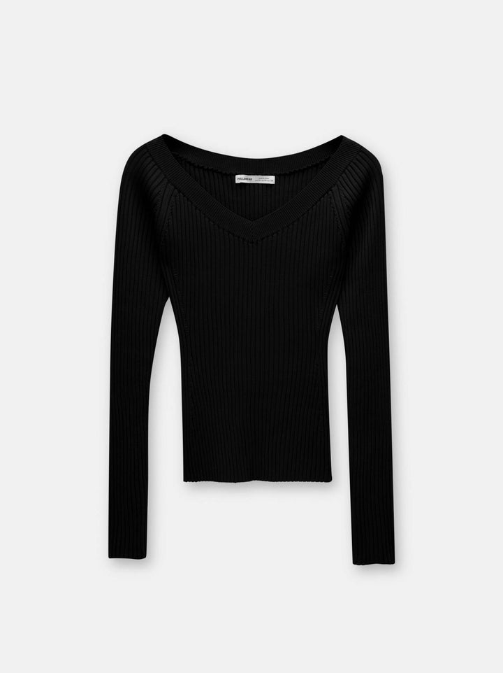 Moudda PULL & BEAR - Pull Col V Bardot Côtelé - Tunisie 2