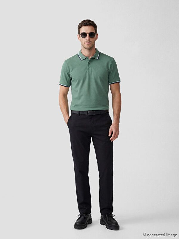 Moudda LC Waikiki - T-shirt col polo basique manches courtes en jersey pour Homme couleur Vert - Tunisie 2
