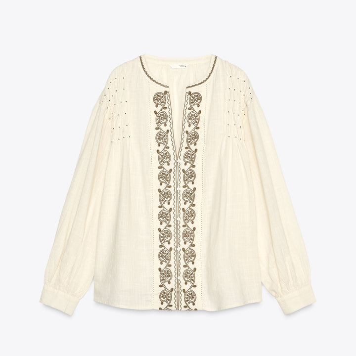 Moudda ZARA - Blouse - Encolure Forcée, Broderie Contrastée & Perles - Tunisie 1
