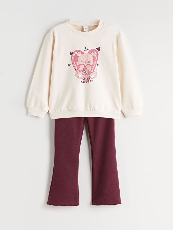 Moudda LC Waikiki - Ensemble en jersey filles couleur Écru imprimé pour filles - Tunisie 1